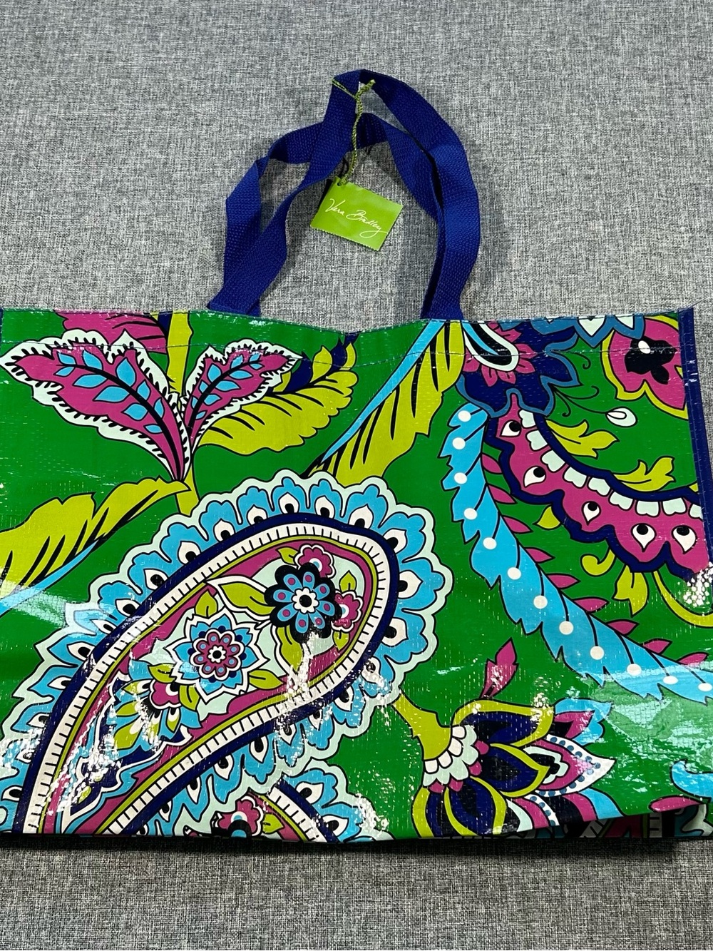 Vera Bradley Emerald Paisley Floral Market Tote with Navy Handles New
